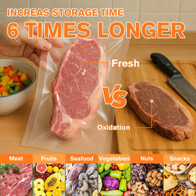 FUNFERY durable, multi-layer bags extend freshness and protect from freezer burn.