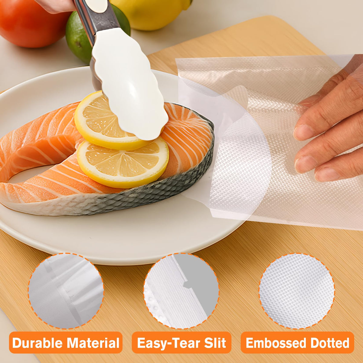 FUNFERY bags preserve freshness for vegetables and seafood.