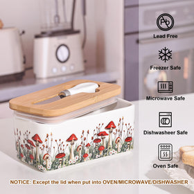 Fungi Fun bamboo-lid butter dish with knife, doubles as a small cutting board.