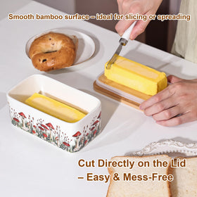 Fungi Fun easy-clean ceramic butter dish, quick hand wash.