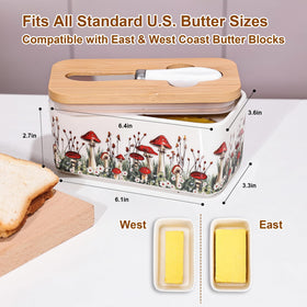 Fungi Fun lead-free ceramic butter dish for durable, safe storage.