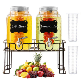 FUNGLIJIE 1-gallon glass dispenser set 2 on a party table for self-serve beverages