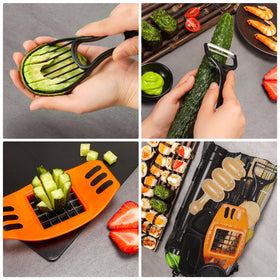 FUNGYAND bamboo mats and knife highlight durable, easy care materials