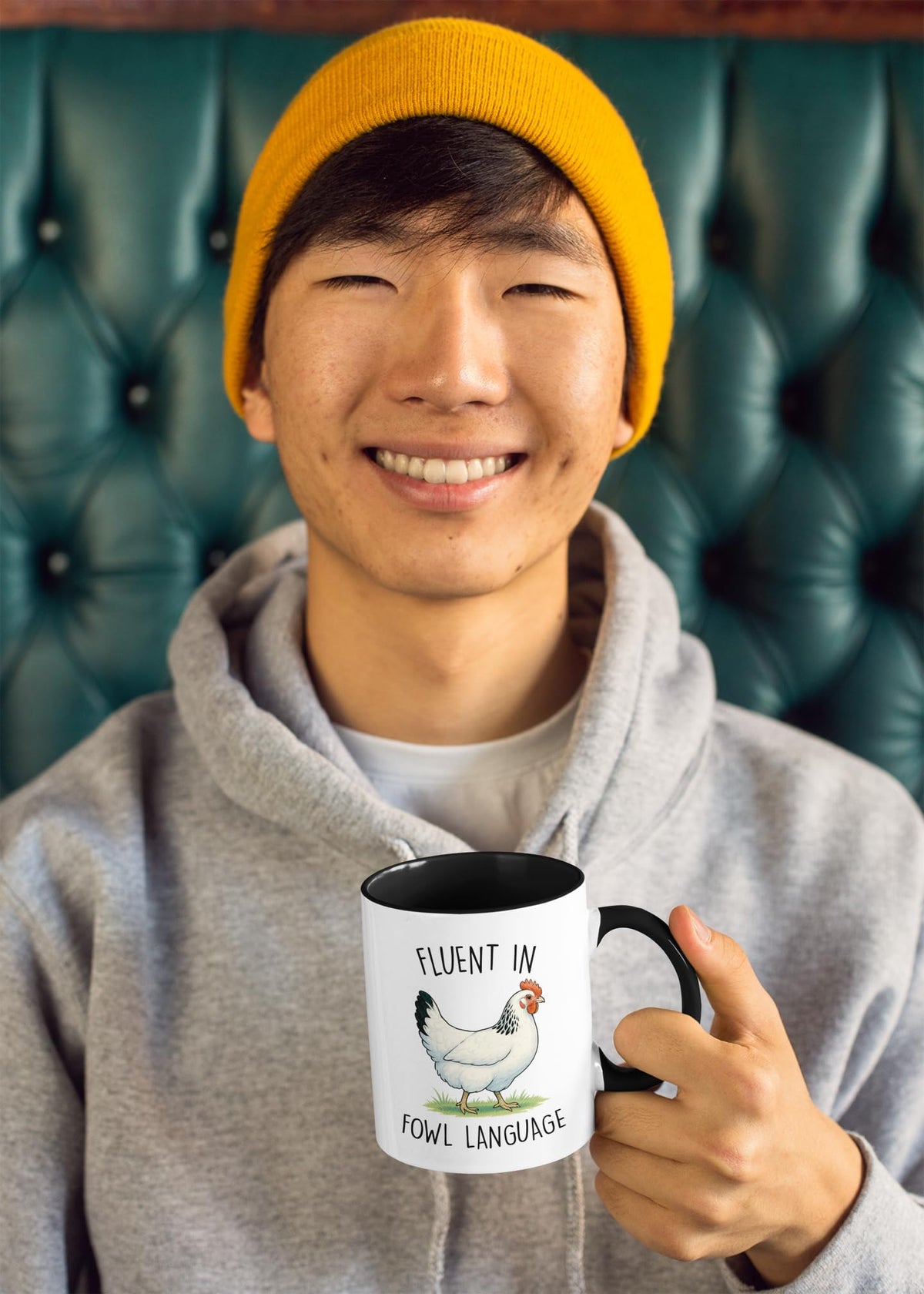 FUNITZ dual-sided chicken design mug shown from left and right