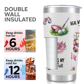 FUNITZ tumbler fits golf cart and car cup holders for easy transport.