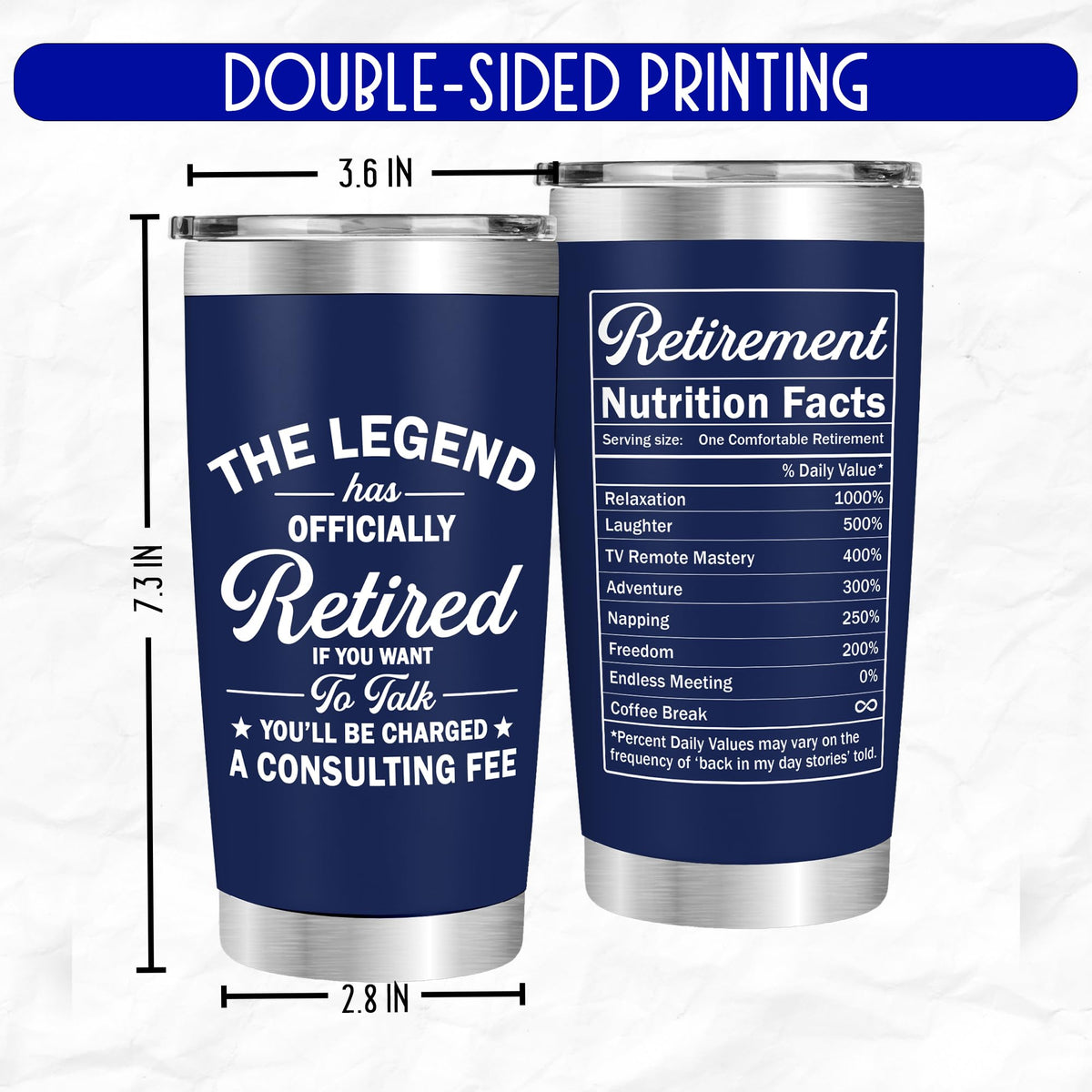 FUNITZ humorous retirement gift tumbler adds practical fun to his routine