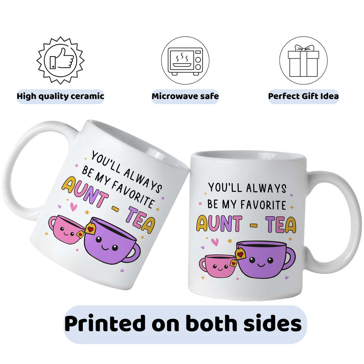 FUNITZ Mothers Day Gift Aunt Tea Mug double-sided design visible from both hands