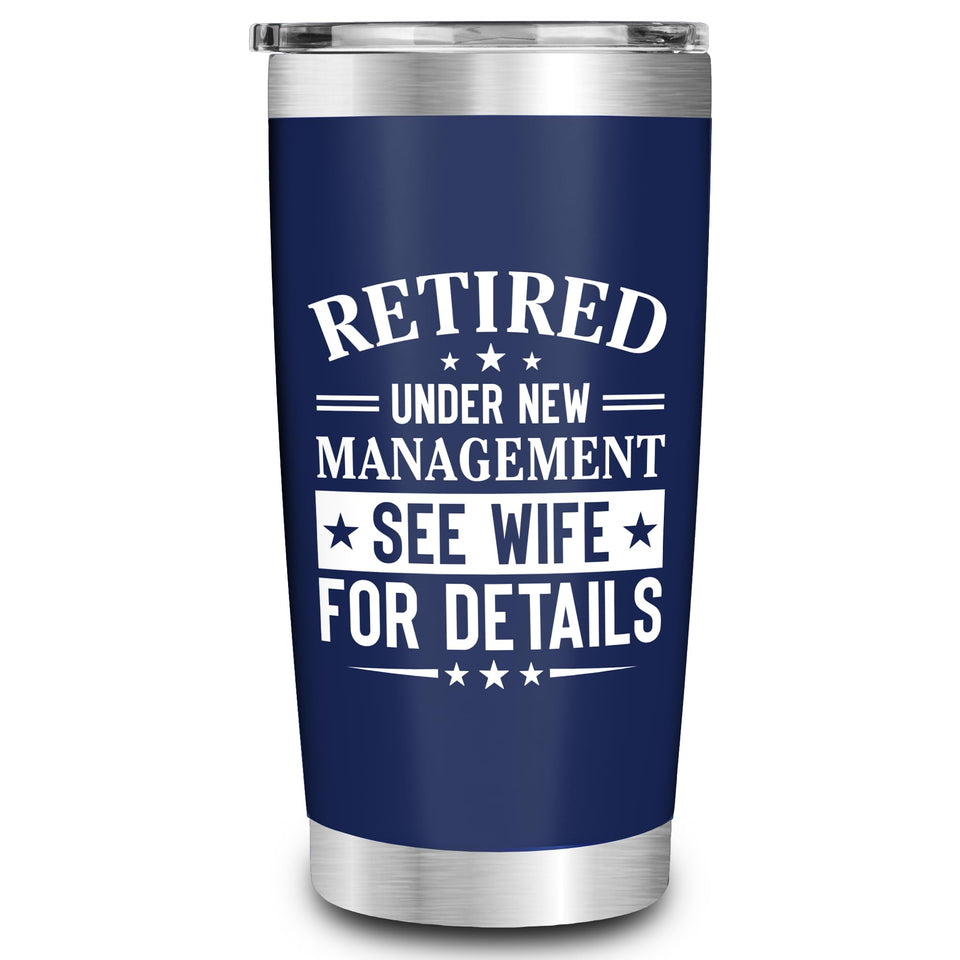 FUNITZ retirement tumbler 20oz navy, ideal for daily coffee during a smooth transition