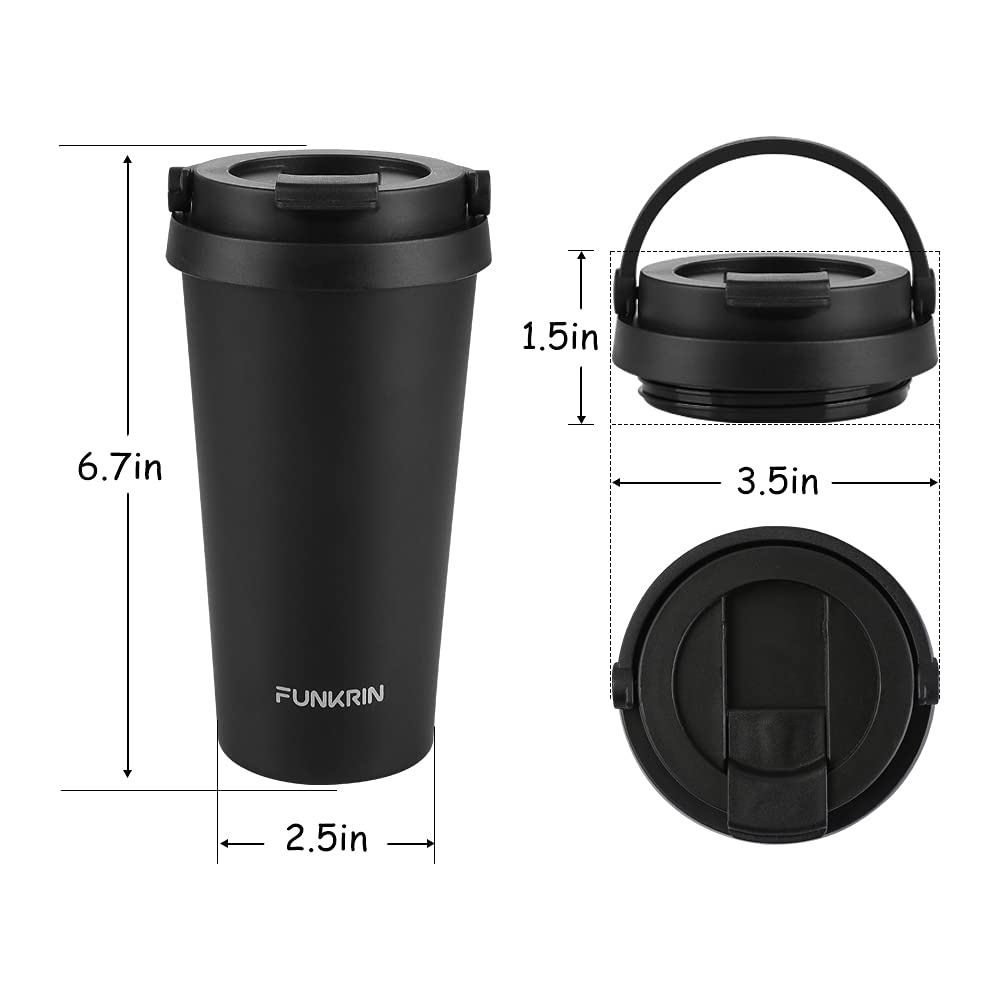 Funkrin 16oz mug fits most cup holders for commuting.