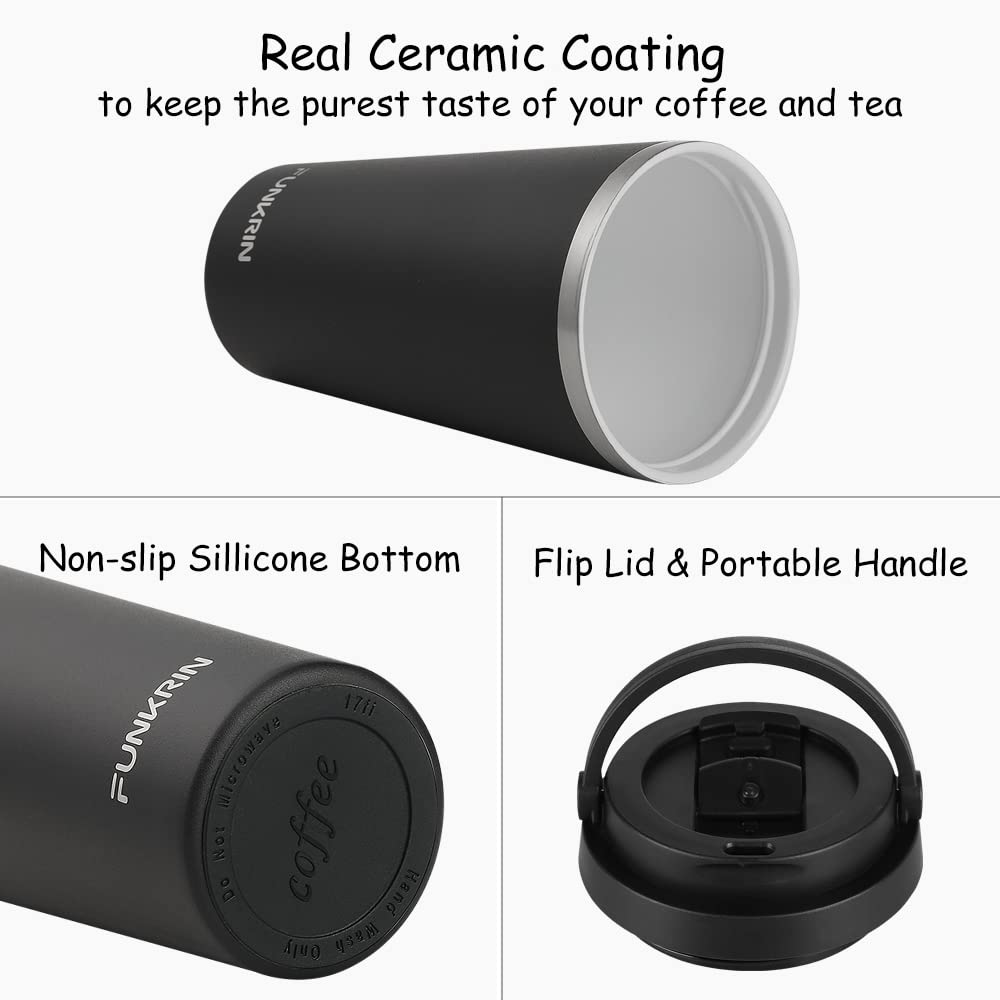 Funkrin mug with double-wall insulation depicted for temperature control.