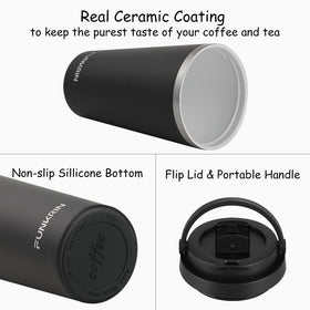 Funkrin mug with double-wall insulation depicted for temperature control.