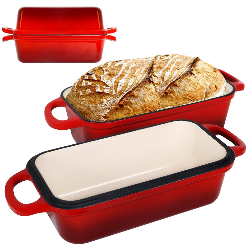 FUNKYLEE enameled cast iron bread pan with lid for even heat and crusty results.