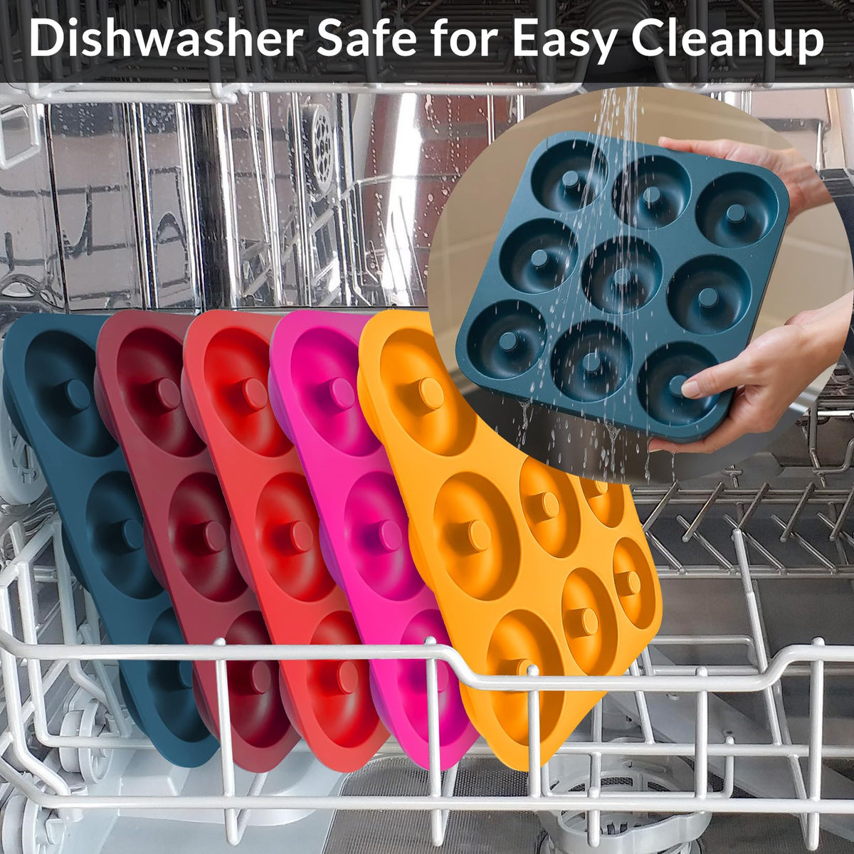 FUNLAVIE dishwasher-safe label on silicone pan for easy cleanup.