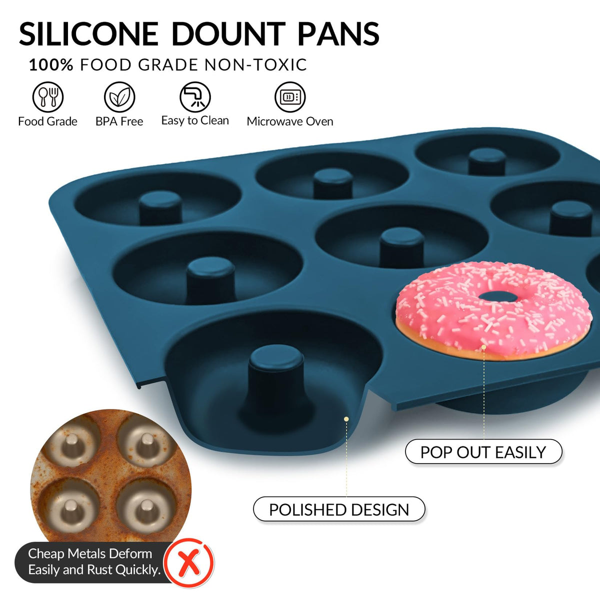 FUNLAVIE donut pan close-up showing easy non-stick release.