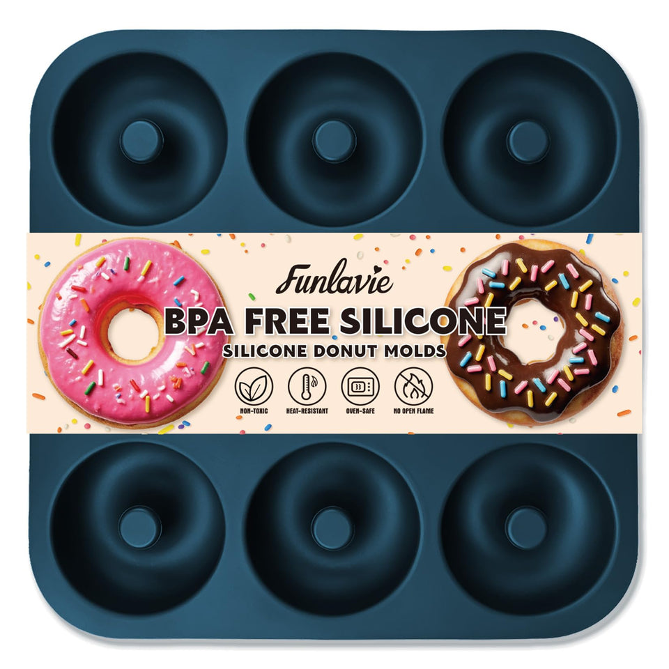 FUNLAVIE large donut pan top view showing 9 cavities for efficient batch baking.
