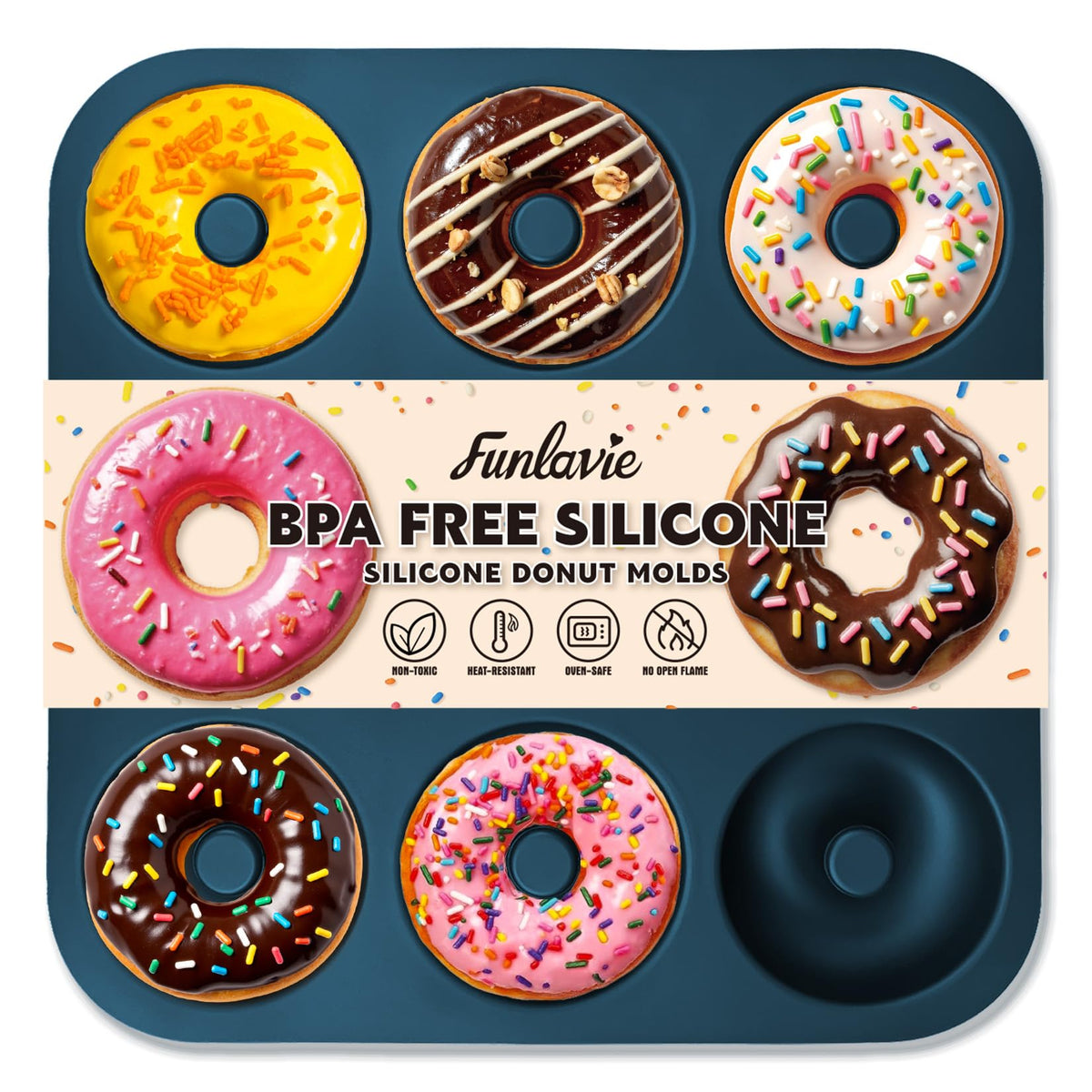 FUNLAVIE compact silicone donut molds stored neatly in a kitchen drawer.