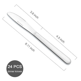 Funnydin 8-1inch dinner knife – silver mirror finish catching light.