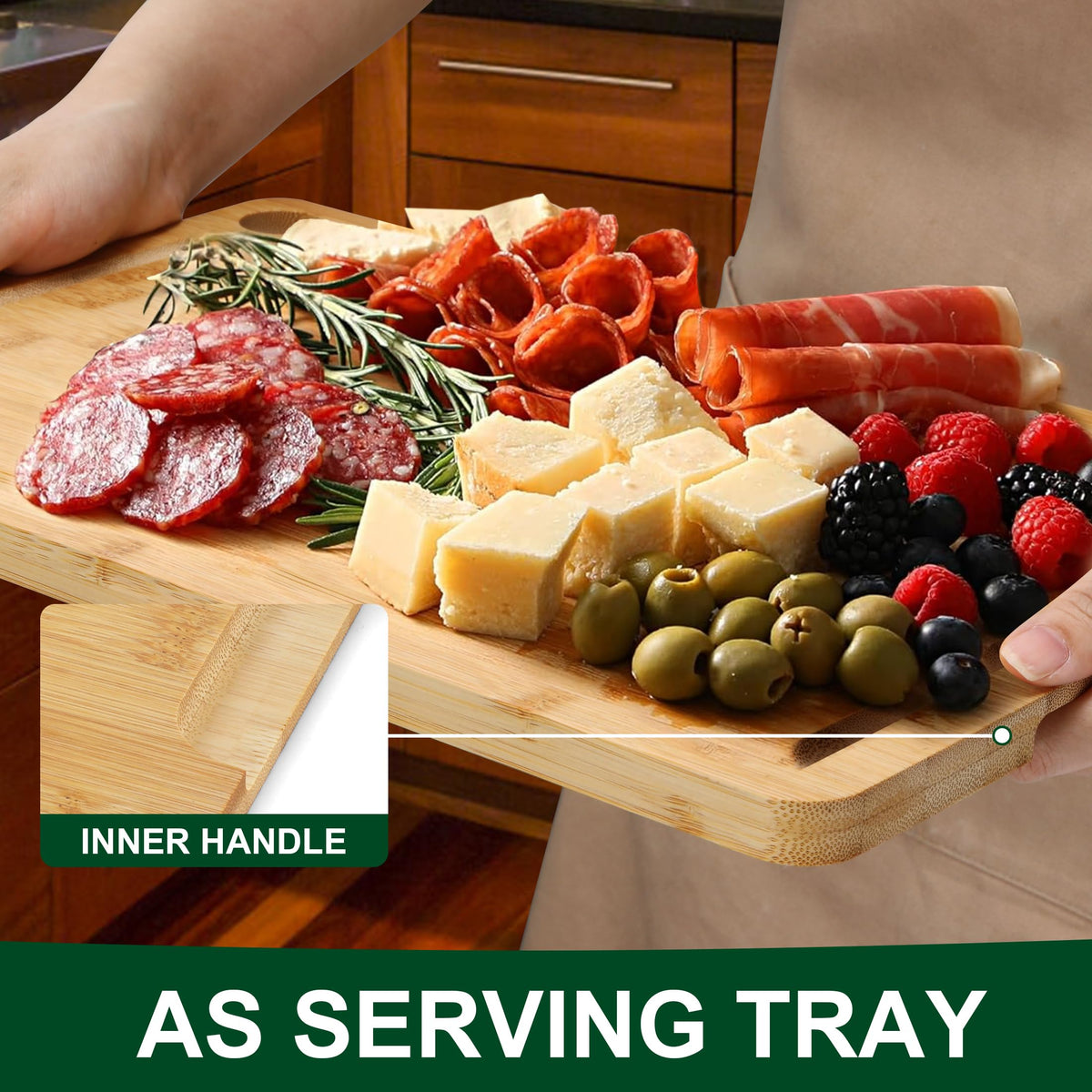 Funnydin bamboo cutting board knife-friendly surface preserves blade edge.
