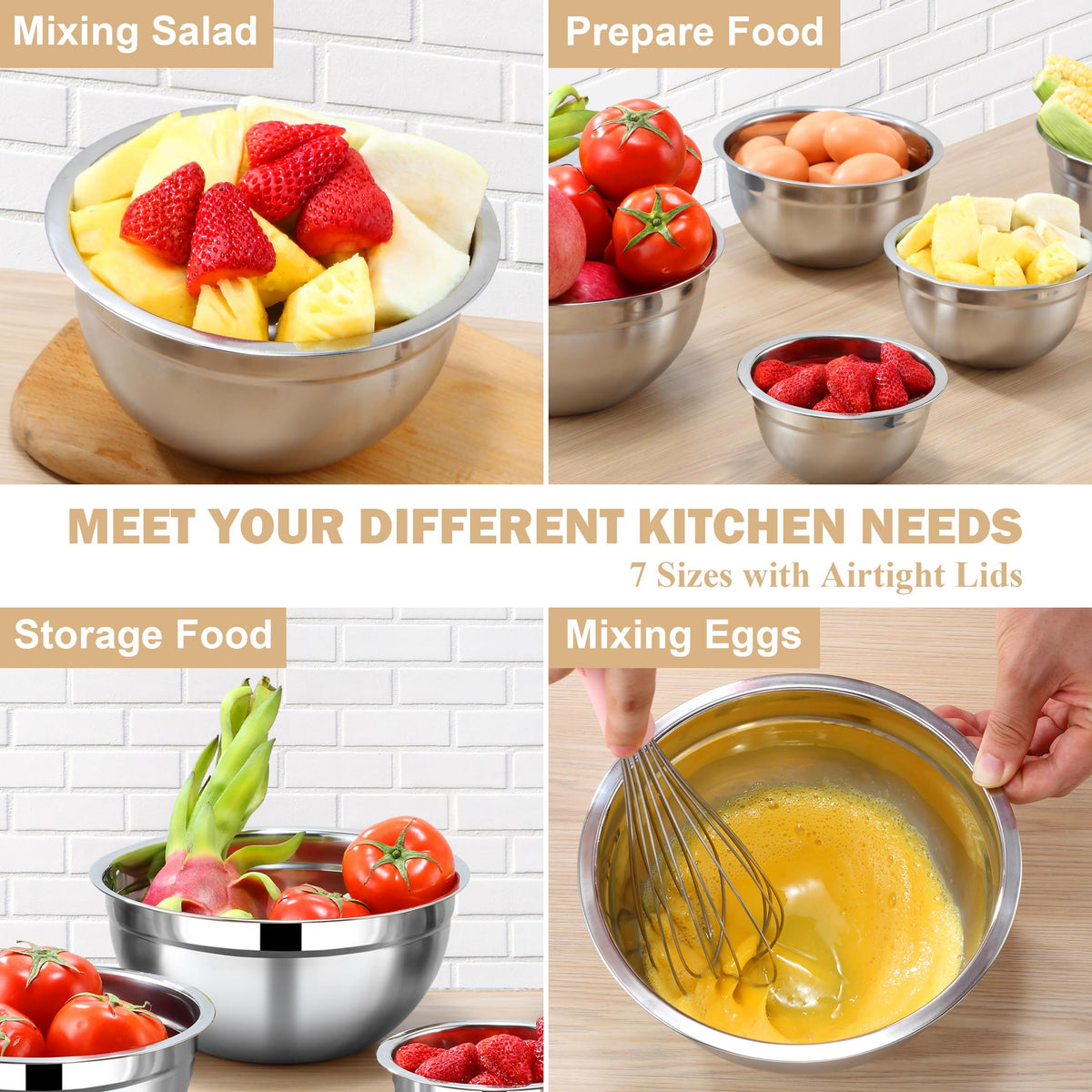 Funnydin lidded mixing bowls 1.1qt, compact for small toppings.