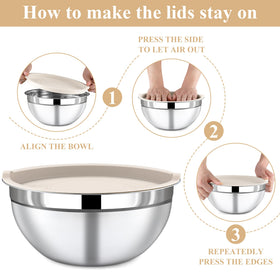 Funnydin lidded mixing bowls 2.1qt, ideal for eggs and sauces.