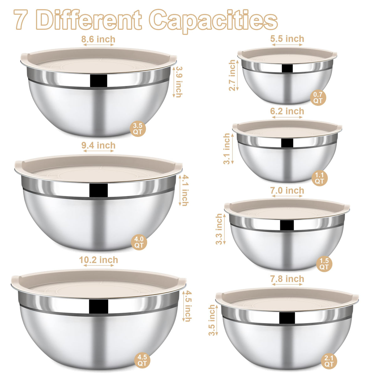 Funnydin lidded mixing bowls 4qt set, perfect for sauces and salads.