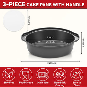 Funnydin three-piece cake pan set stacked for compact storage