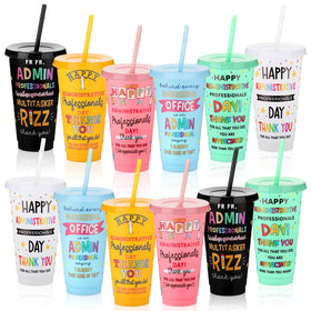 Funnymoom 24 oz administrative cup with straw and lid, designed for office hydration.