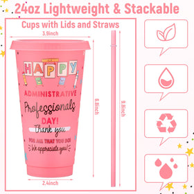 Funnymoom administrative cup in pink with straw and lid for vibrant desk use.