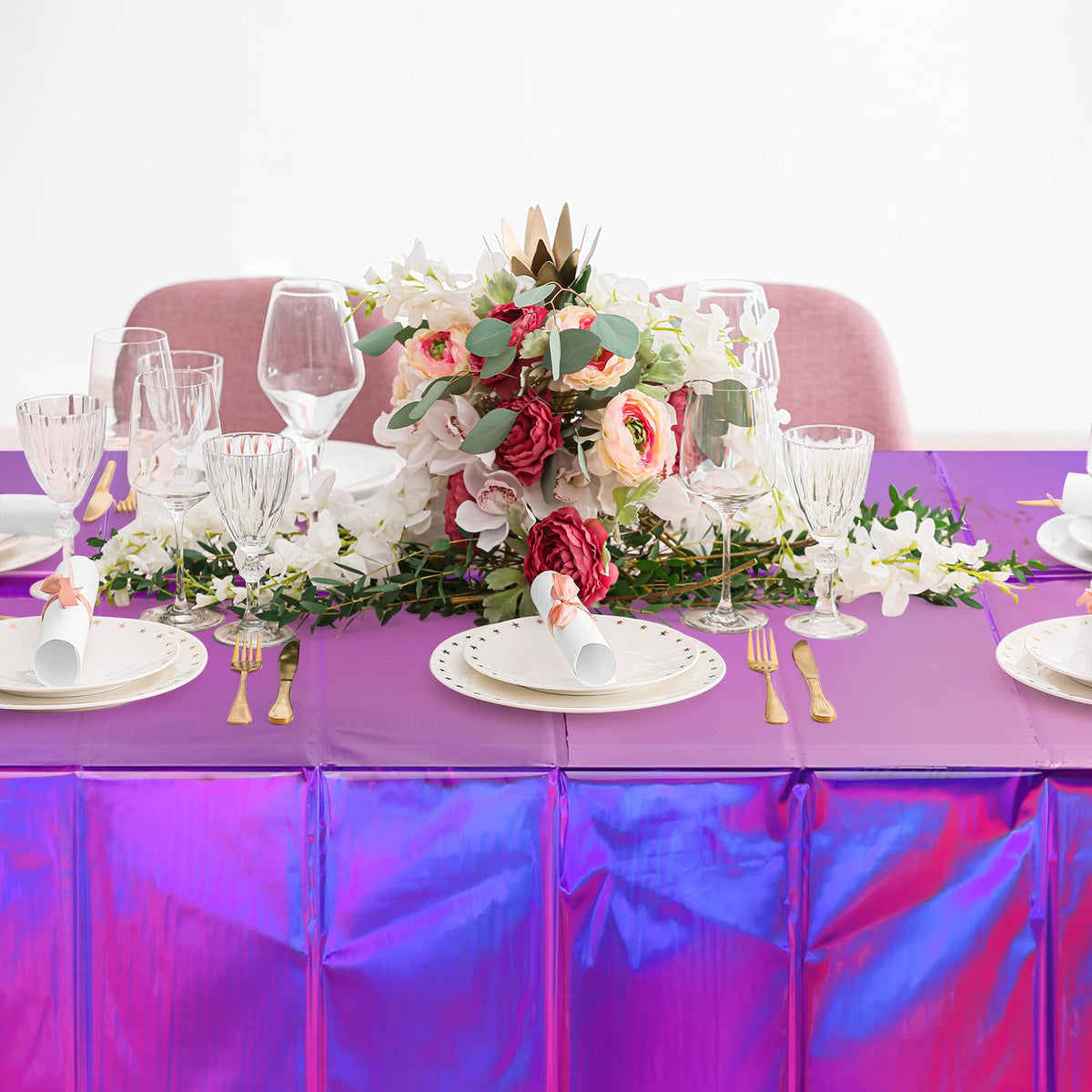 FunnyPars Barbie party themed tablecloth in purple elevates playful table styling.
