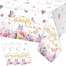 FunnyPars butterfly tablecloth 3pack showcases watercolor butterflies for a spring baby shower.