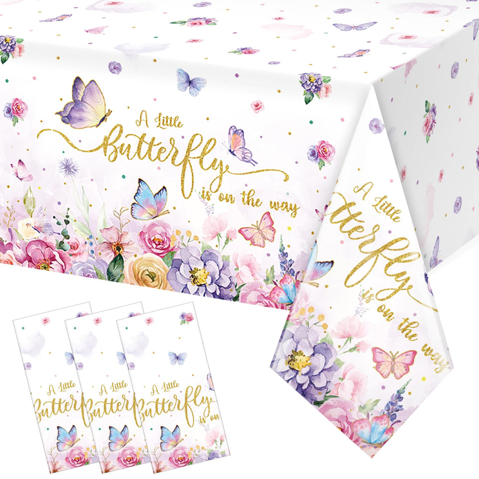 FunnyPars butterfly tablecloth 3pack showcases watercolor butterflies for a spring baby shower.