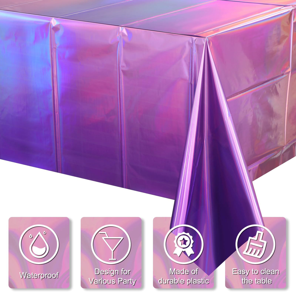 FunnyPars disposable iridescent tablecover adds quick cleanup after gatherings.