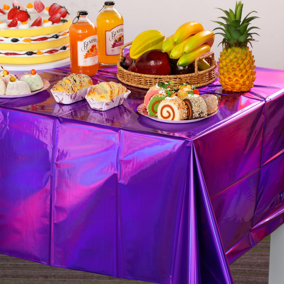 FunnyPars disposable purple tablecloth simplifies cleanup after entertaining events.