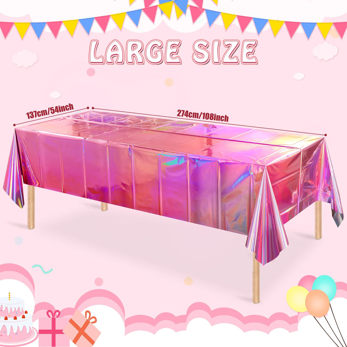 FunnyPars holographic pink tablecloth with luminous shine for festive ambiance.