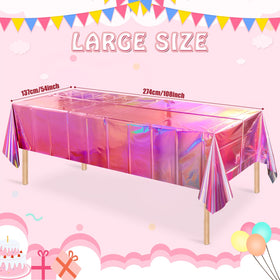 FunnyPars holographic pink tablecloth with luminous shine for festive ambiance.