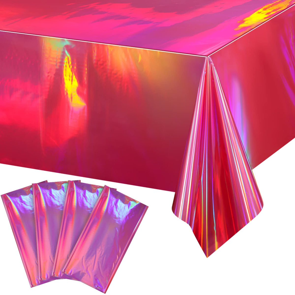 FunnyPars hot pink iridescent tablecloths front view shimmering under lights for birthdays