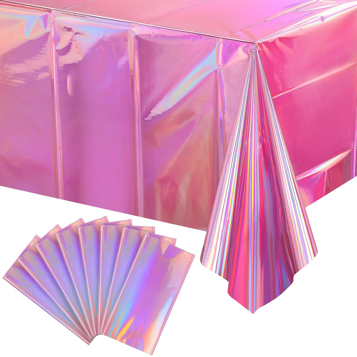 FunnyPars iridescent pink tablecloth 8-pack, 54x108 inches, ideal for rectangular party tables.