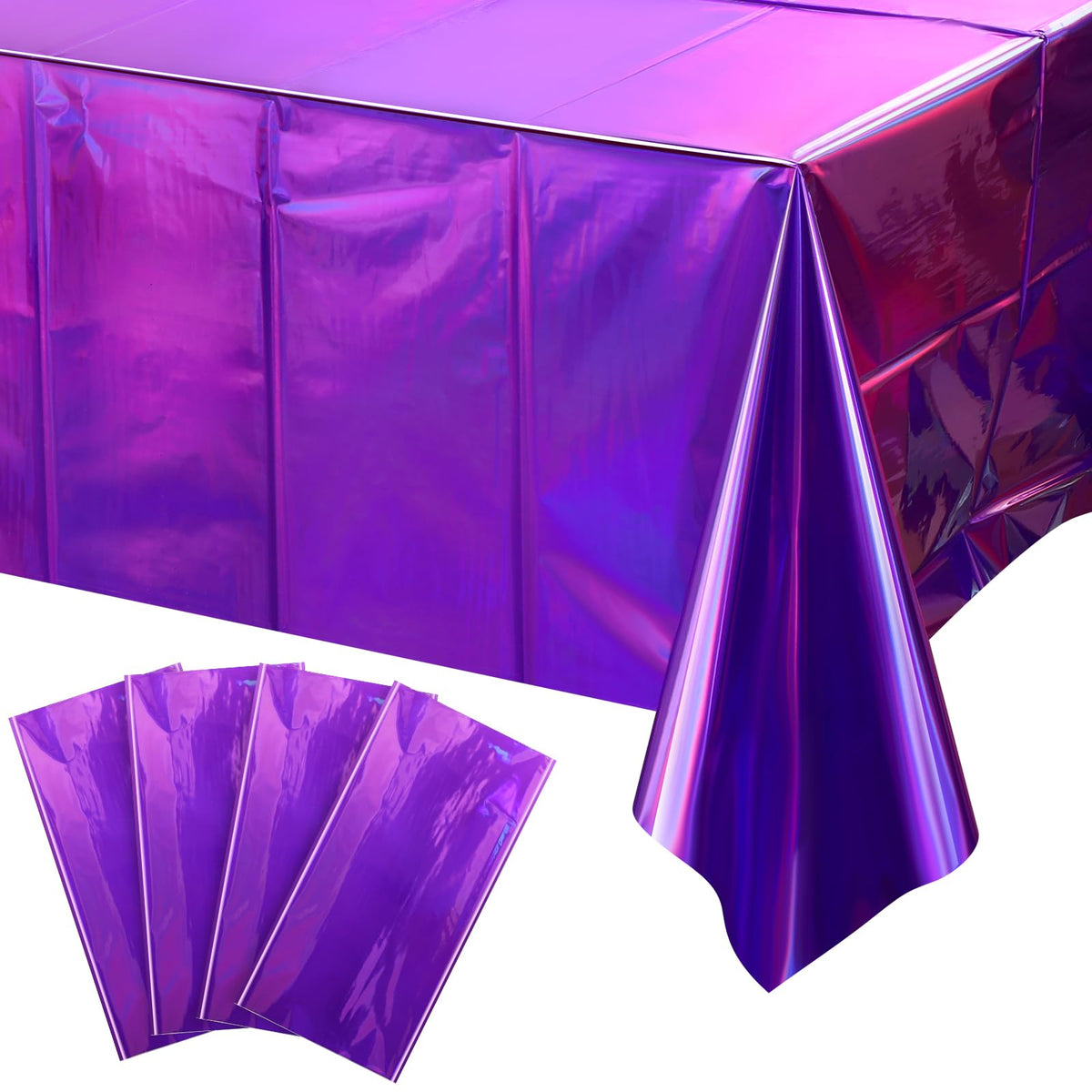 FunnyPars iridescent purple tablecloth 54x108 inches adds shimmering protection for rectangular tables.