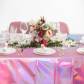 FunnyPars iridescent pink tablecloth suited for K-pop themed celebrations.