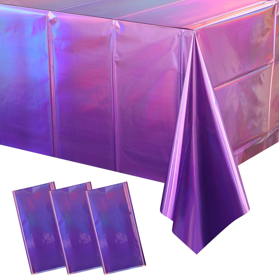 FunnyPars ombre iridescent pink-purple tablecloths create shimmering party visuals for birthdays.