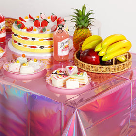 FunnyPars pink foil tablecloth perfect for birthday party decor and photos.