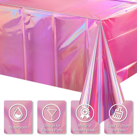 FunnyPars waterproof tablecloth in pink protecting surfaces during celebrations.