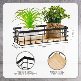 Funrous small wire basket with wooden base for sturdy countertop organization