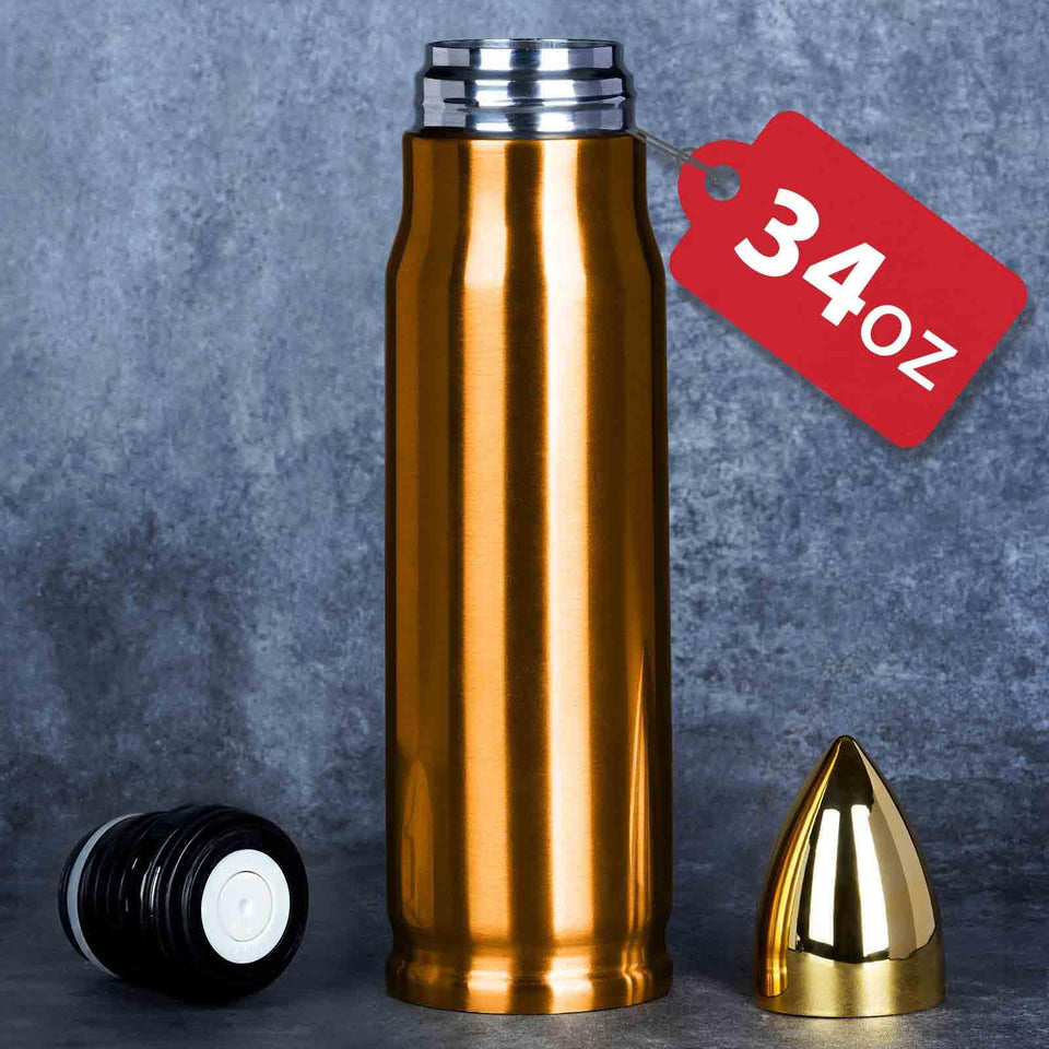 Funslive bullet tumbler with copper finish keeps beverages at the right temperature.
