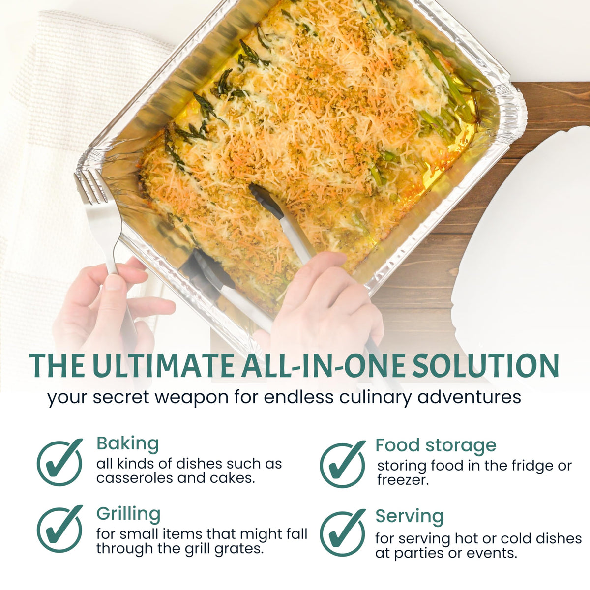 FUNSTITUTION disposable pan ready for quick cleanup and easy transport.