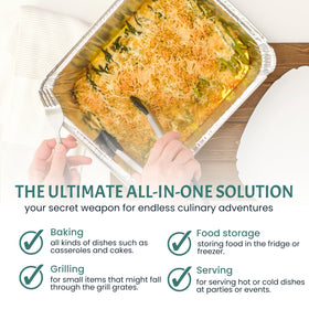 FUNSTITUTION disposable pan ready for quick cleanup and easy transport.
