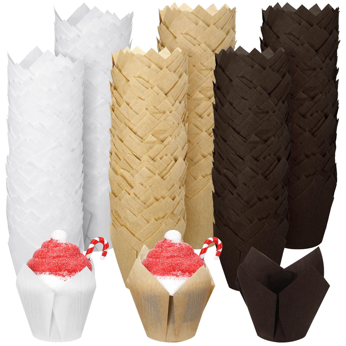 Funtery mini tulip cupcake liner in white closeup, elegant dessert presentation.