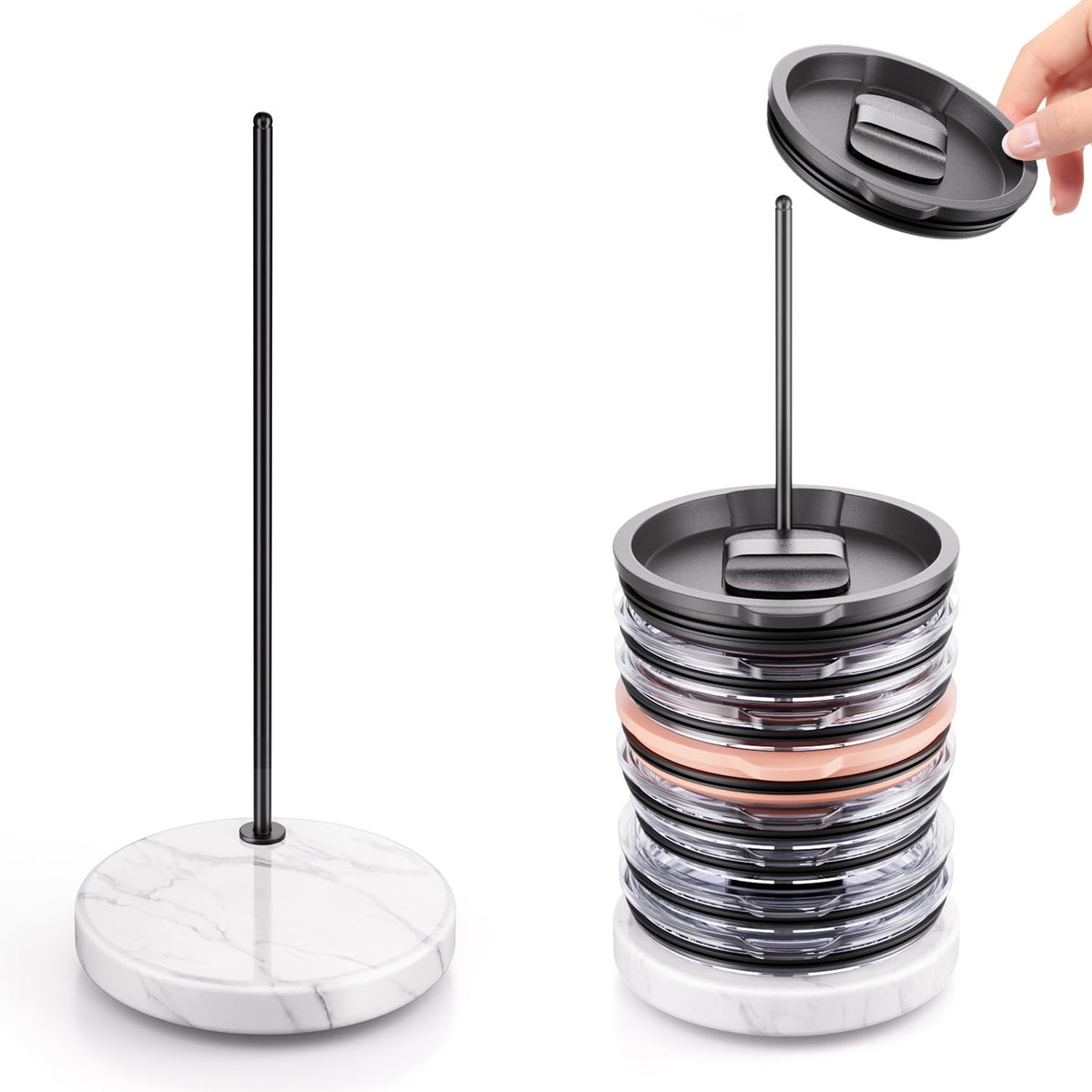FunViet lid organizer with marble base in black, showcasing compact, space-saving storage for lids