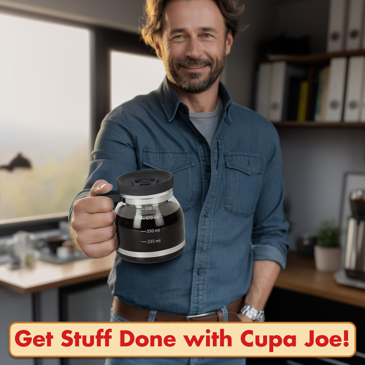 Ergonomic Cupa Joe grip for comfortable use with larger hands.