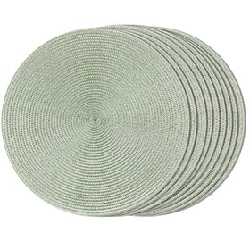 FunWheat round braided placemats in fog green for everyday protection and style.
